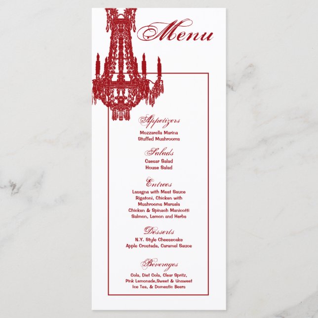 25 Menu Cards Crystal Chandelier Glitz Glamour Dia (Front)