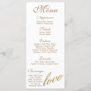 25 Menu Cards Gold Foil Glitter Love