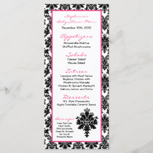 25 Menu Cards Hot Pink Black Damask