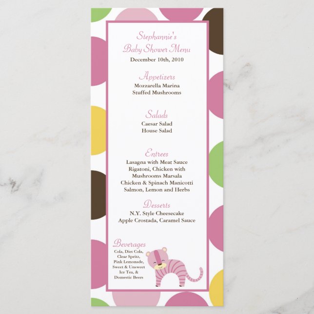 25 Menu Cards Jungle Queen Tiger Safari Zoo Animal (Front)