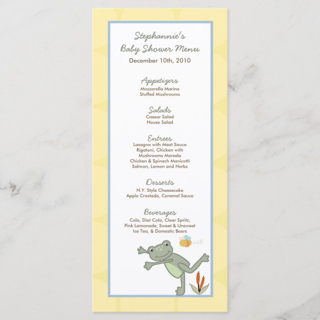 25 Menu Cards Leap Frog Turtle Bee Dragonfly Pond (Front)