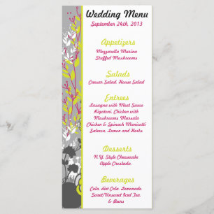 25 Menu Cards Lime Green/Hot Pink Flower Flourish