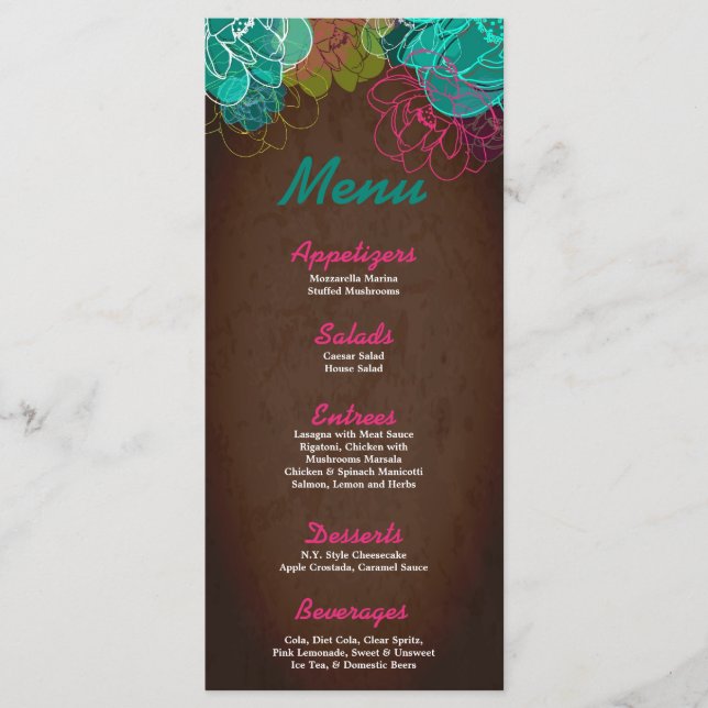 25 Menu Cards Neon Spring Floral Flower Blossom (Front)