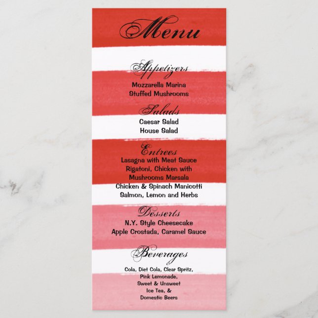 25 Menu Cards Ombre Stripe Red Line Fade Water (Front)