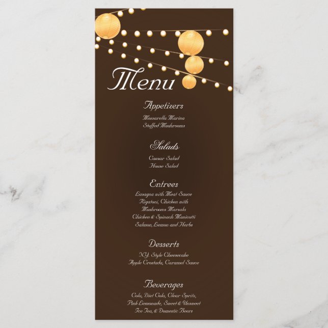 25 Menu Cards Paper Lanterns on Brown Chineese (Front)