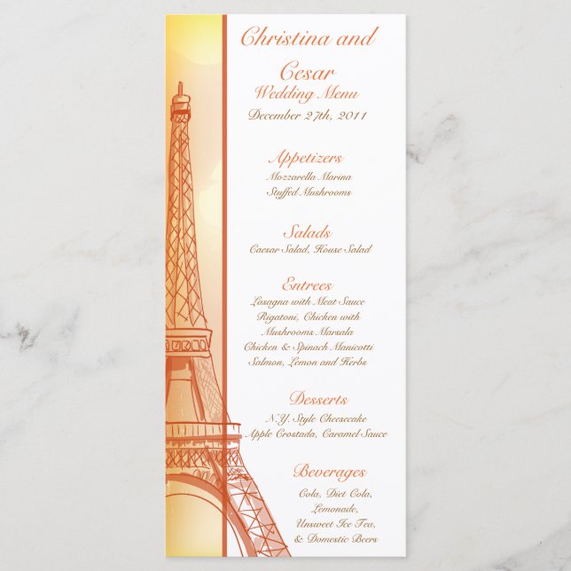 25 Menu Cards Paris Peach (Front)