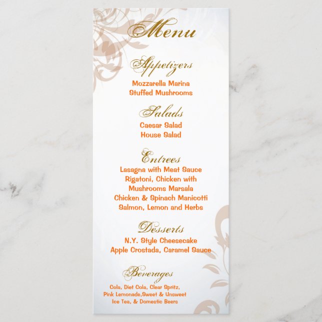 25 Menu Cards Peacock Fall Filigree Autumn Swirl (Front)