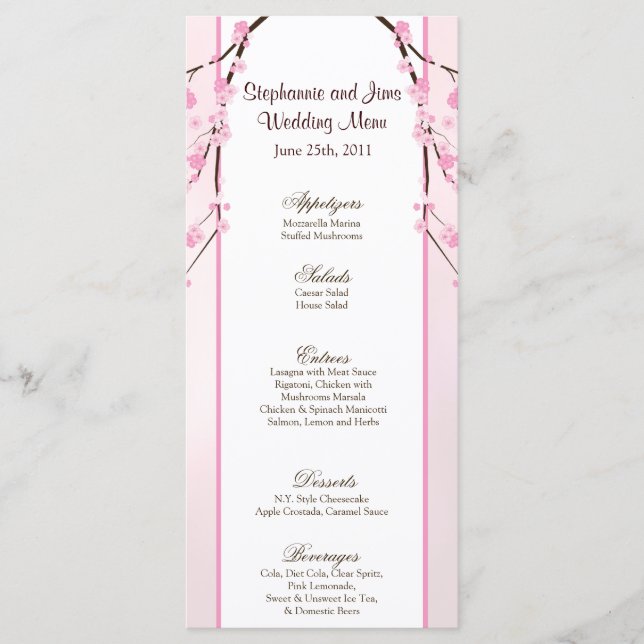 25 Menu Cards Pink Cherry Blossom (Front)