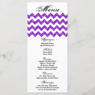 25 Menu Cards Purple Glitter Chevron Zig Zag Print