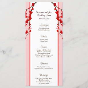 25 Menu Cards Red Cherry Blossom