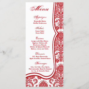 25 Menu Cards Red Crimson White Damask Lace Print