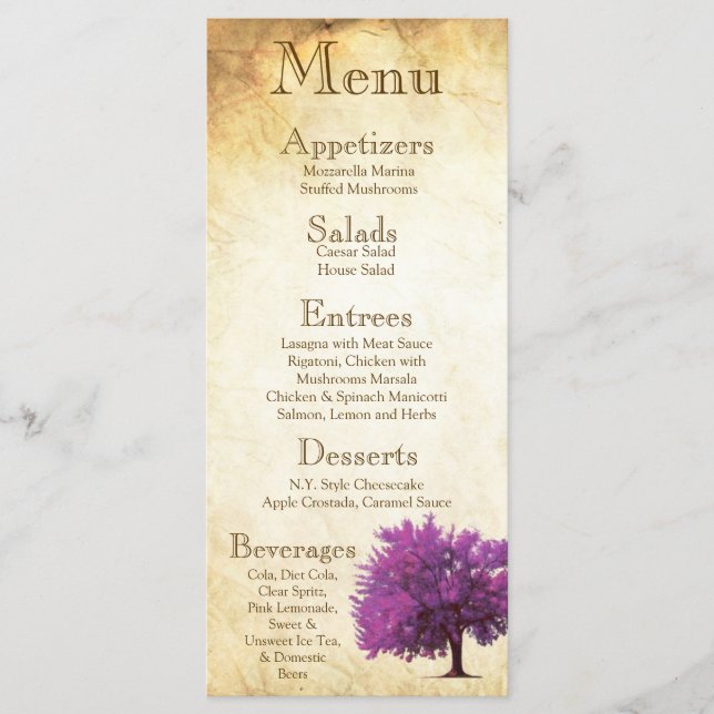 25 Menu Cards Spring Tree Aged Paper Vintage (Front)