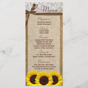 25 Menu Cards Sunflower Lace Burlap Country Rustic