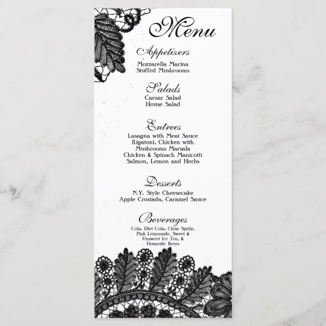 25 Menu Cards Vintage Lace Applique Dollies Damask (Front)