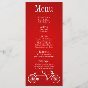 25 Menu Cards Whimsical Crimson Red Double Bike