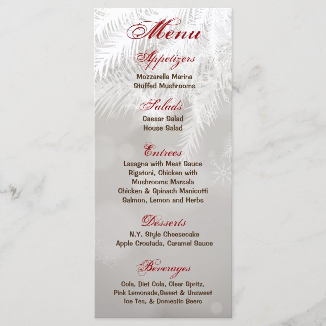 25 Menu Cards White Pine Tree Needles (Front)