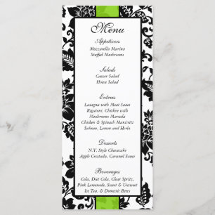 25 Menu Mariage damassé Floral Black/Lime Green