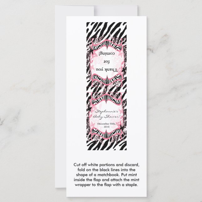 25 Mint Matchbooks Girly Butterfly Zebra Print (Front)