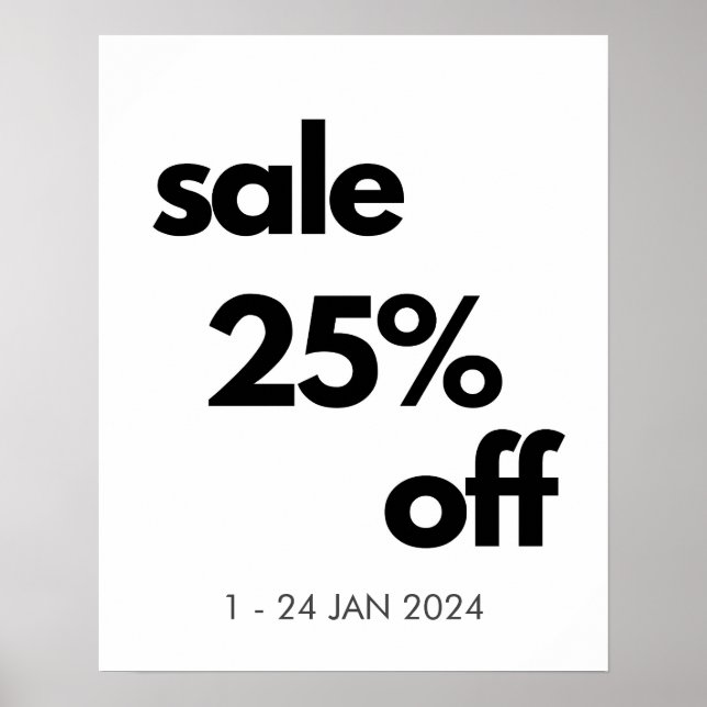 25% Off Sale Sign, Custom Retail Sale  Poster (Front)