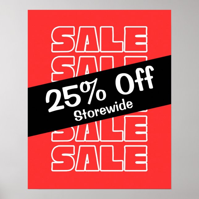 25% Off Sale Sign, Storewide Discount Red Sale  Poster (Front)