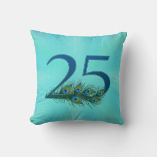 25 Peacock Feather Birthday Anniversary Elegant Throw Pillow