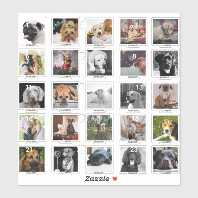 25 Personalized DOG ADVENT CALENDAR PHOTOS NAME (Sheet)
