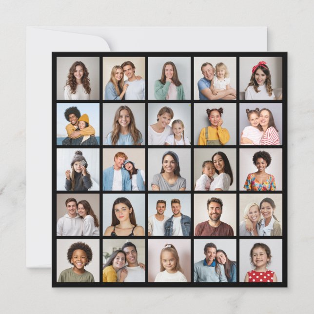 25 Photo Collage Editable Colour Greeting Card (Front)