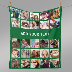 25 Photo Collage Green Fleece Blanket