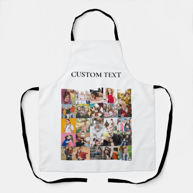 25 Photos Collage Grid with Custom Text White Apron (Front)