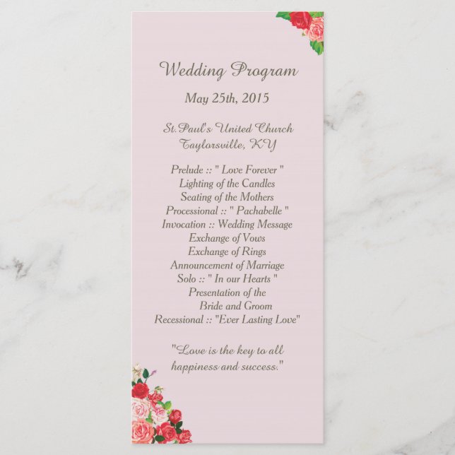 25 Pik et Roses Rouges Programmes de mariage flora (Devant)