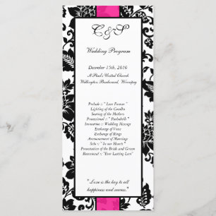 25 Programmes de Mariage damassé Florale Noir/Rose