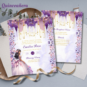 25 Purple Gold Sparkle Quinceanera Dress Floral Flyer
