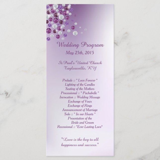 25 Purple White Diamond Wedding Programs (Front)