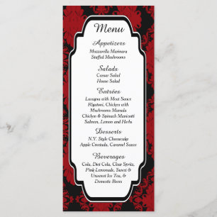 25 Romantic Red Damask Menu Cards
