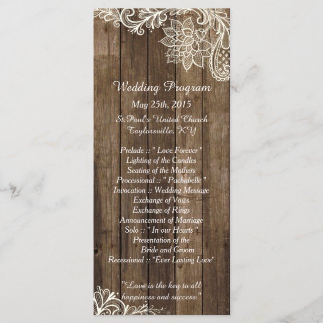 25 Rustic Lace Wood Country Wedding Programs (Front)