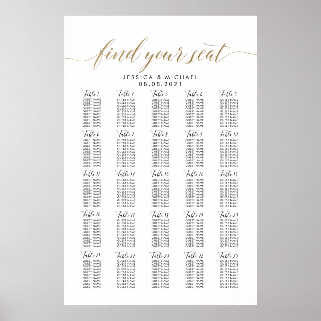 25 Table 250 Guests Large Wedding Seating Chart (Front)