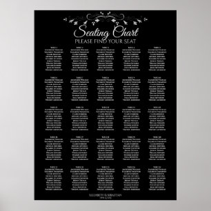 25 Table Elegant Black Wedding Seating Chart
