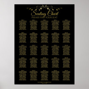 25 Table Elegant Gold Black Wedding Seating Chart