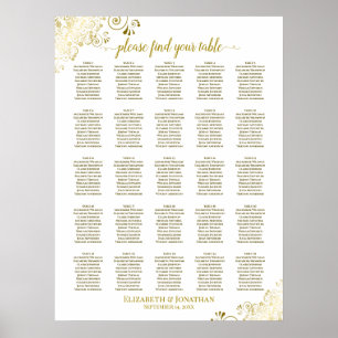 25 Table Gold & White Wedding Seating Chart