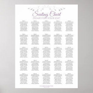 25 Table Purple Grey Elegant Wedding Seating Chart