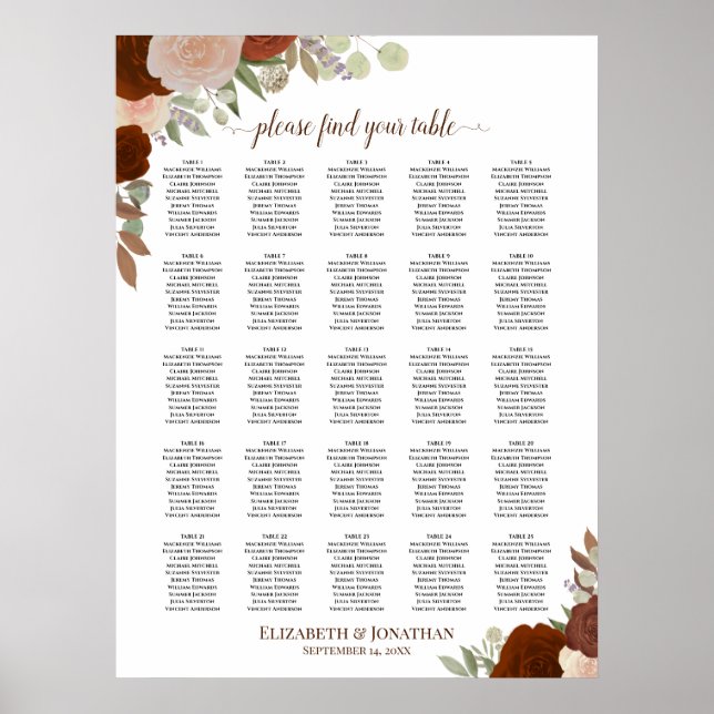 25 Tableau Automne Rose Boho Mariage Tableau de si (Devant)