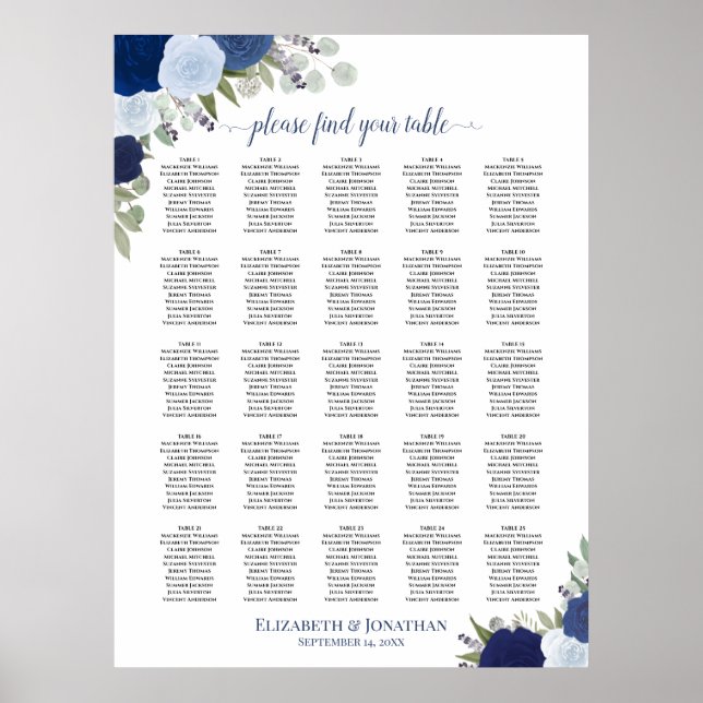 25 Tableau Boho bleu Mariage floral (Devant)