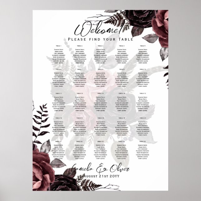 25 Tableau GRAPHIQUE DE SIÈGE Floral Rose Bourgogn (Devant)