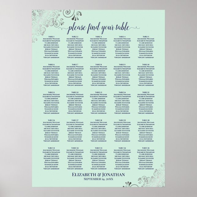 25 Tableau Marine & Mint Green Mariage Seating Cha (Devant)