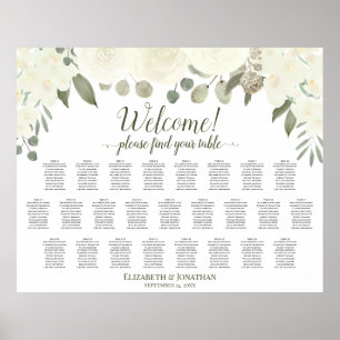 25 Tableau Sièges Mariages de roses blanches ivoir