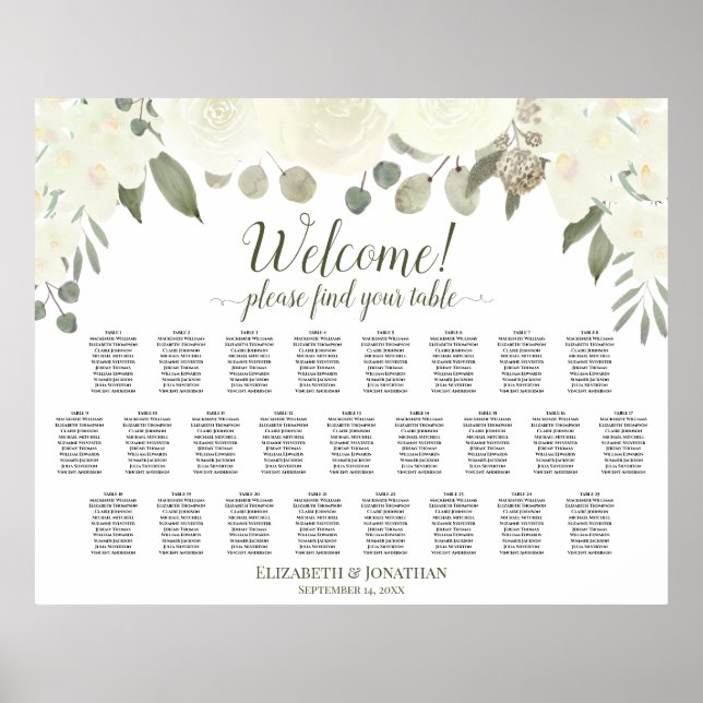 25 Tableau Sièges Mariages de roses blanches ivoir (Devant)