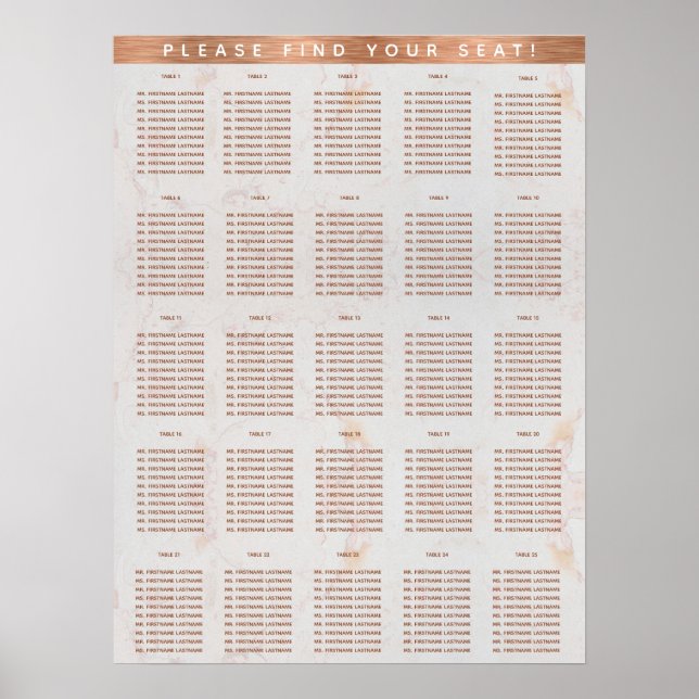 25 Tables Copper Marble Seating Chart (Front)