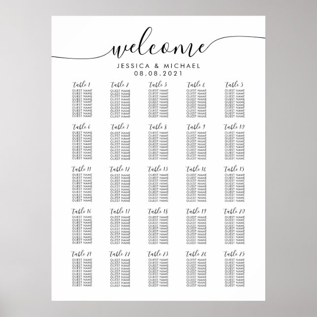 25 Tables Mariage d'accueil 250 invités Tableau de (Devant)