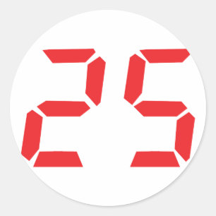 25 twenty-five red alarm clock digital number classic round sticker