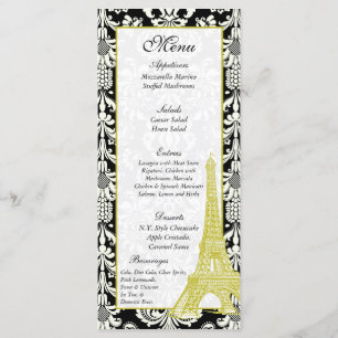 25 Wedding in Paris Black Damask Menu Tags